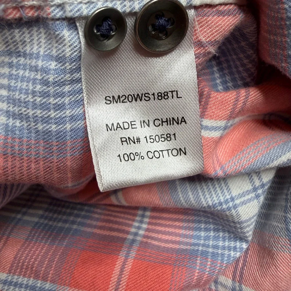 Flag & Anthem Mens XL Tall Plaid Button Down Shirt Coral Blue SM20WS188TL - Picture 8 of 12